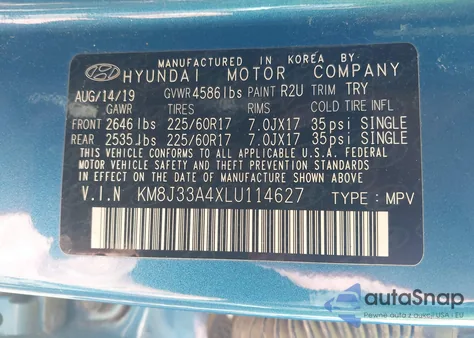 2020 Hyundai Tucson Value from USA, damaged, VIN KM8J33A4XLU114627